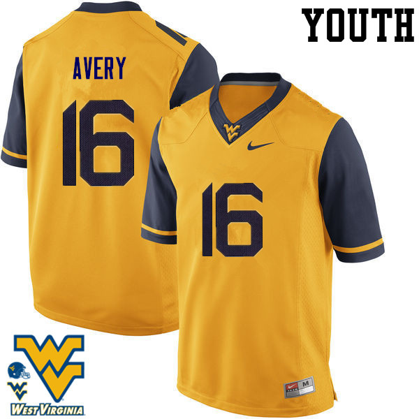 NCAA Youth Toyous Avery West Virginia Mountaineers Gold #16 Nike Stitched Football College Authentic Jersey UK23B88YR